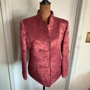 Linda Allard Ellen Tracy Womens Rose Pink Brocade Mandarin Collar Jacket